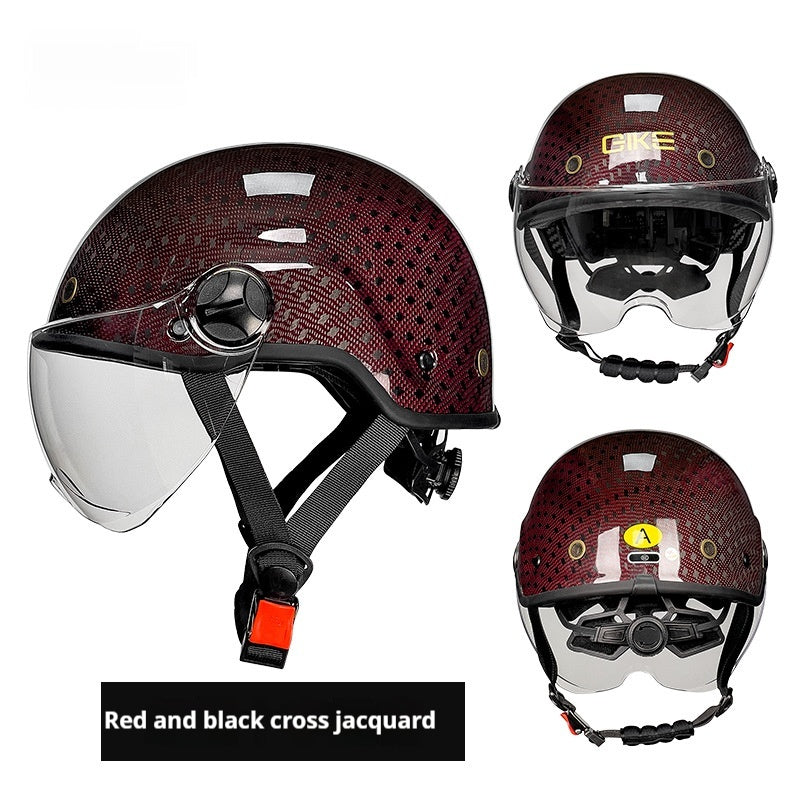 Fibre de carbone demi casque électrique moto moto d'été hommes et femmes équitation il