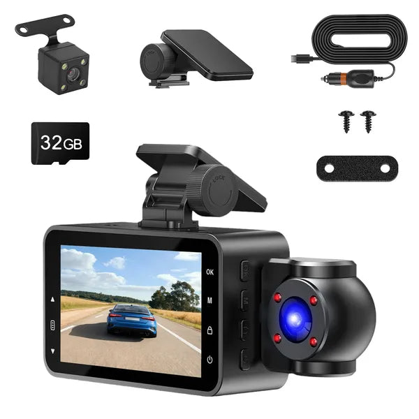 WiFi FHD 1080P 3 canaux voiture Dash Cam arrière à l'intérieur avec détection de mouvement de carte MMC 32G