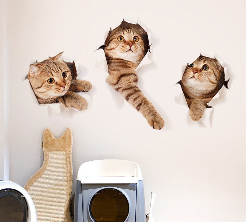 Stickers Armoire Cat Cartoon Stickers Décoration de chambre Créative Stickers Mur Litter Cat