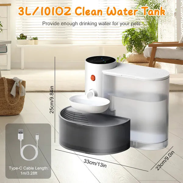 Fontaine d'eau pour animaux intelligents Distributeur automatique d'eau pour chats 3L&101OZ Chien rechargeable sans fil