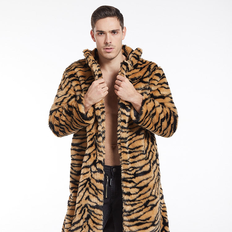 Manteau de fourrure de faux hommes modèle de tigre coupe longue