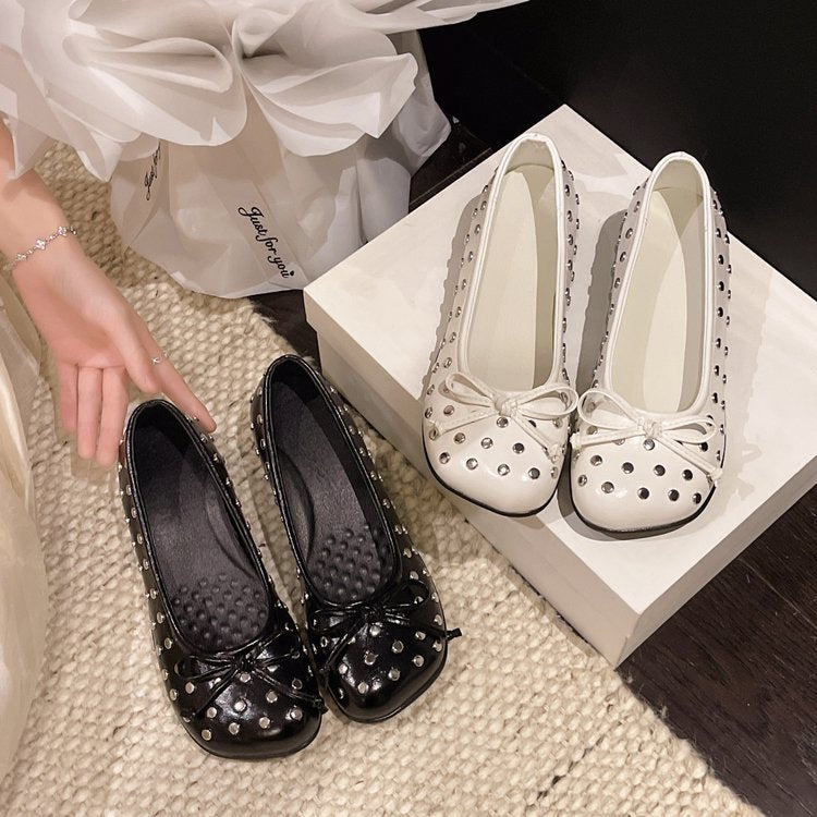 Été Rivet Bow Mary Jane Chaussures Slip sur l'élévation intérieure Ballet Flats Pour Femmes