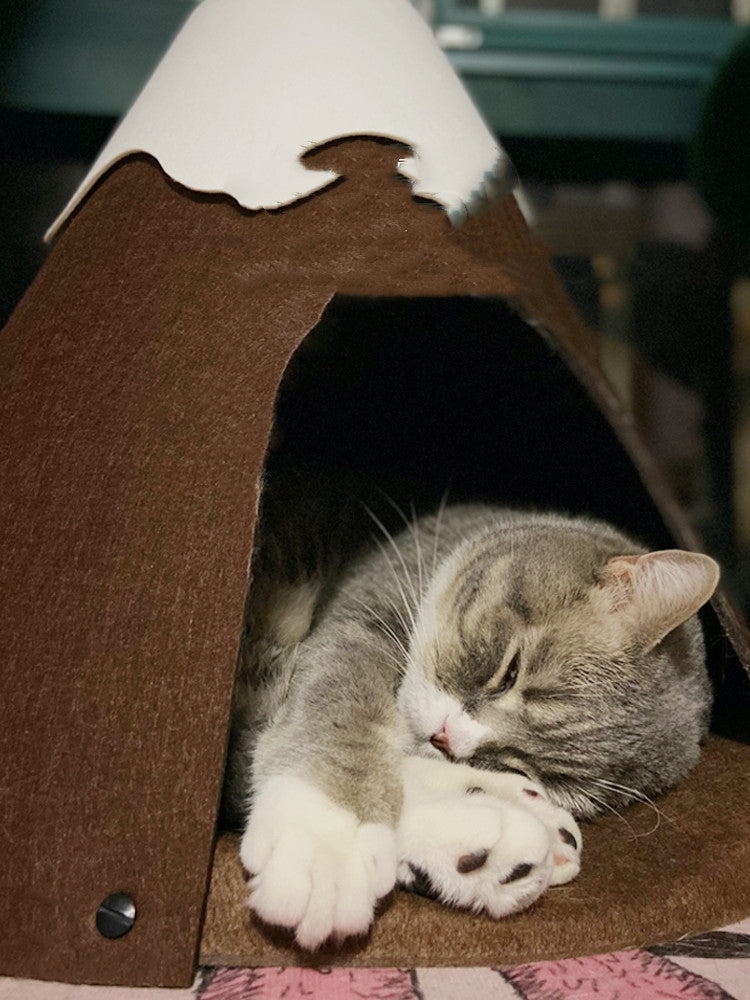 Tente de chat chaude fermée au sommet de la neige