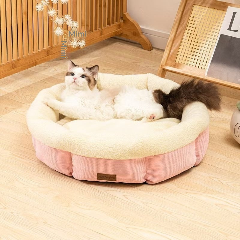 Lit de chat rond semi-fermé de lit de chat profond