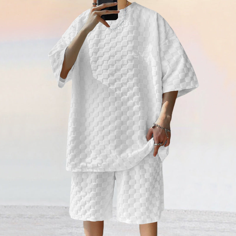 Jacquard Plaid Loose Straight Casual Short Suit