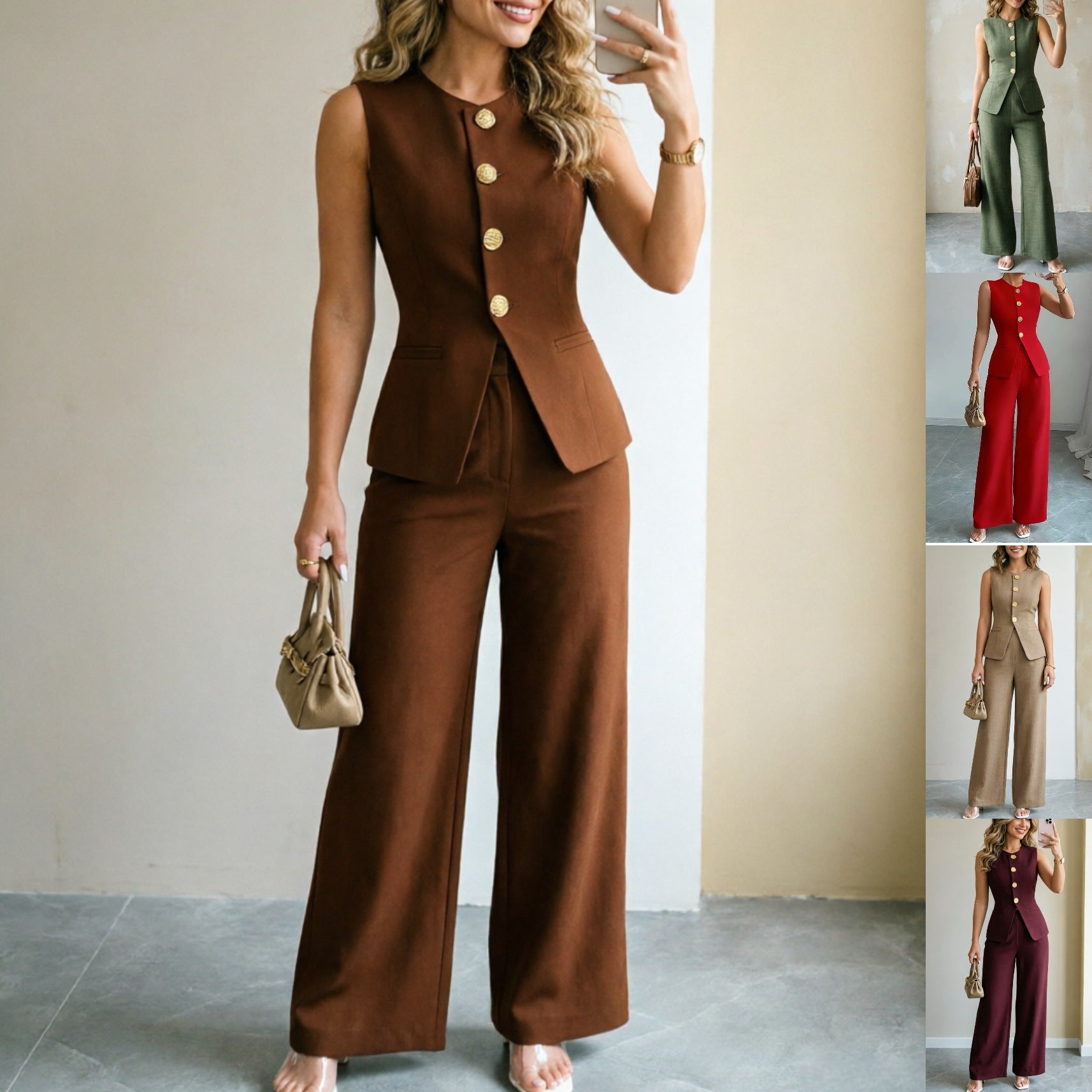 Élégant Veste de couleur unie et pantalons à deux pièces