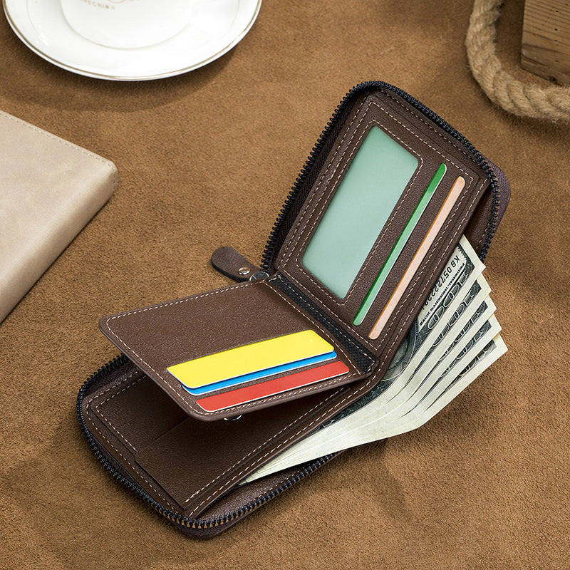 Portefeuille multifonction triple fermeture éclair courte et simple pour homme