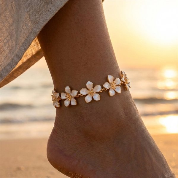 Anklet de fleur de métal exagéré