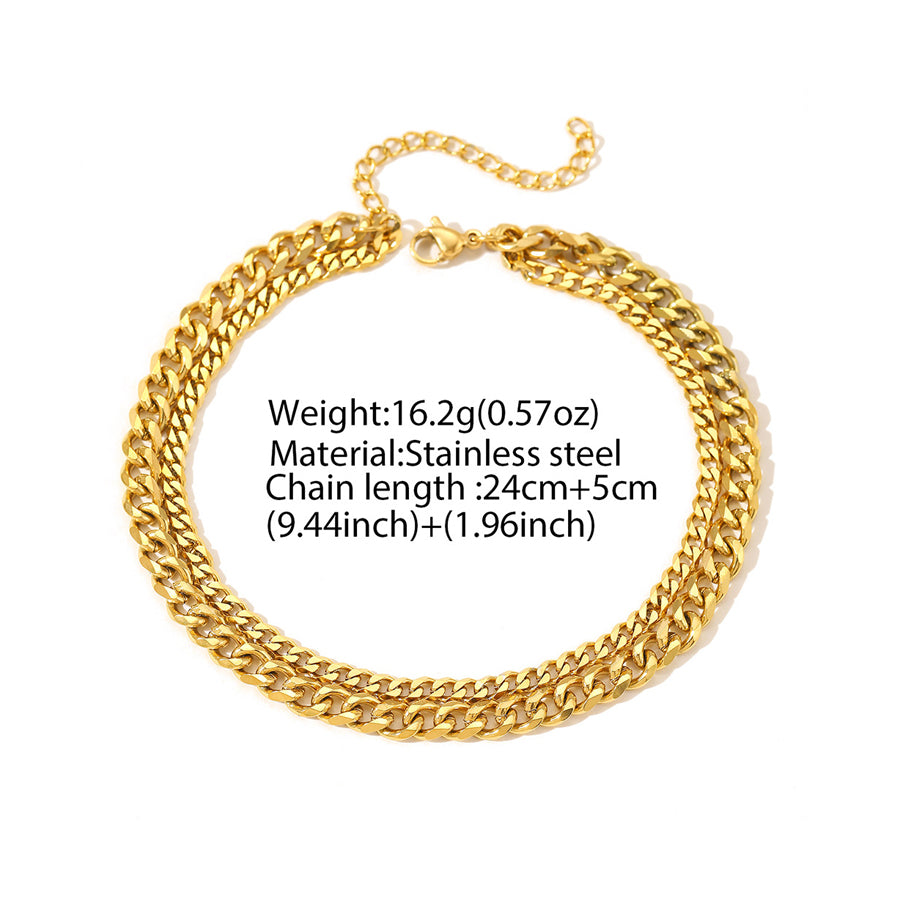 2Pcs Femmes Double couche Cuban chaîne Anklet or argent ton en acier inoxydable réglable Cur