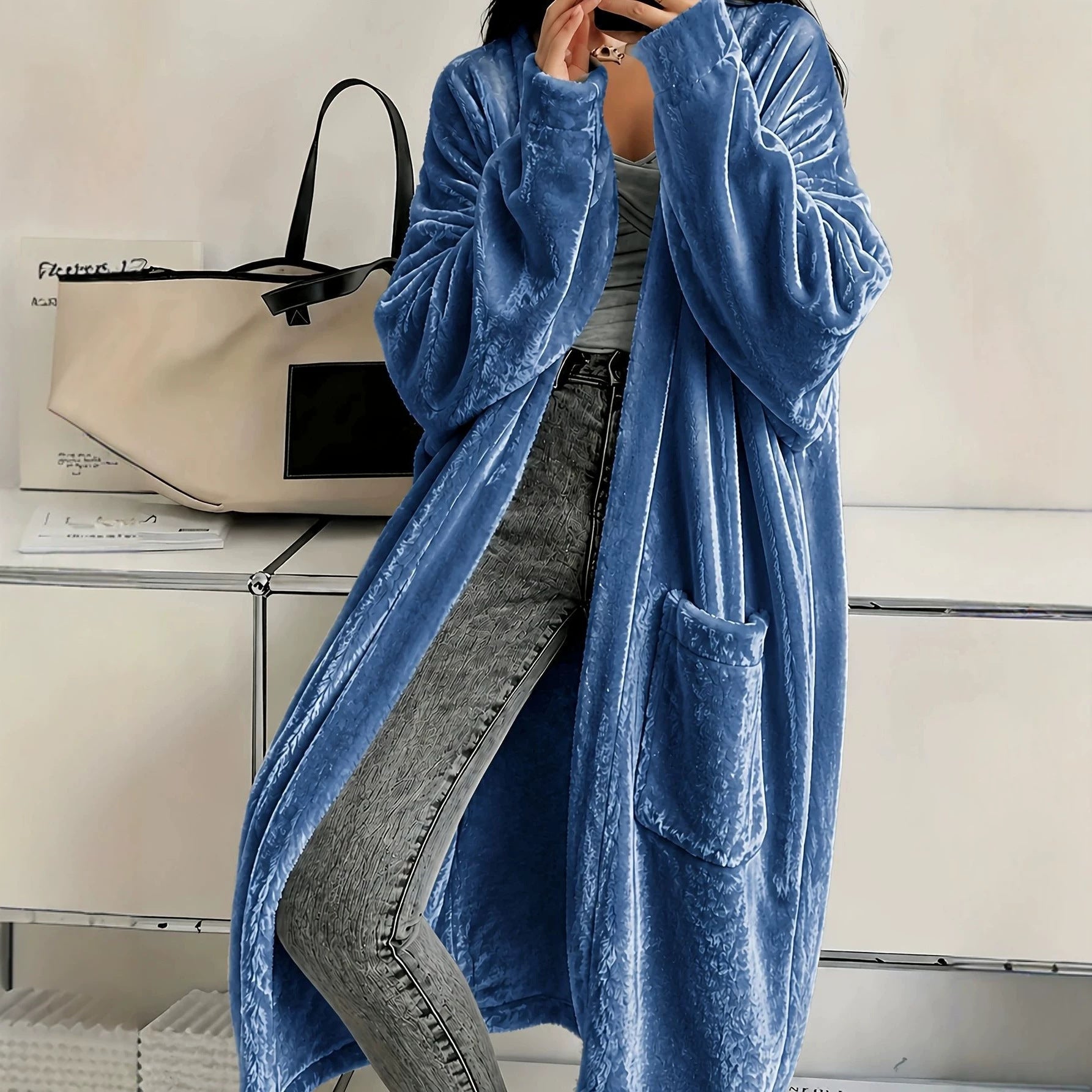 Annou Arrivée Automne & Hiver Velvet Femme Manches longues Mode Casual Cape Coat