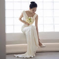 Detail de poisson Extérieur Blanc Ethereal Forêt style Col V Gown