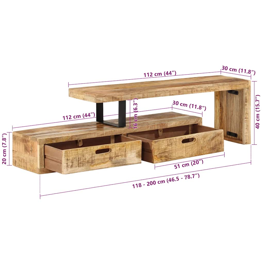 Support TV (118–200) x Support TV en bois de mango massif