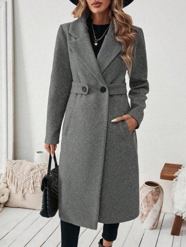 Manteau en laine de couleur unie pour femmes avec un motif Lapel et double-bras