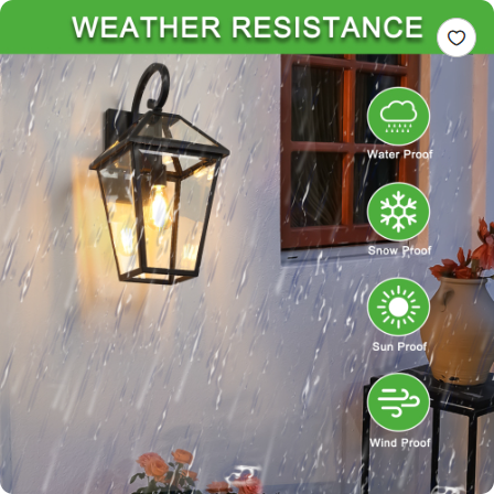 2-Pack 21-inch H Outdoor Wall Lantern Modern Black Metal and Clear Glass Porch Light