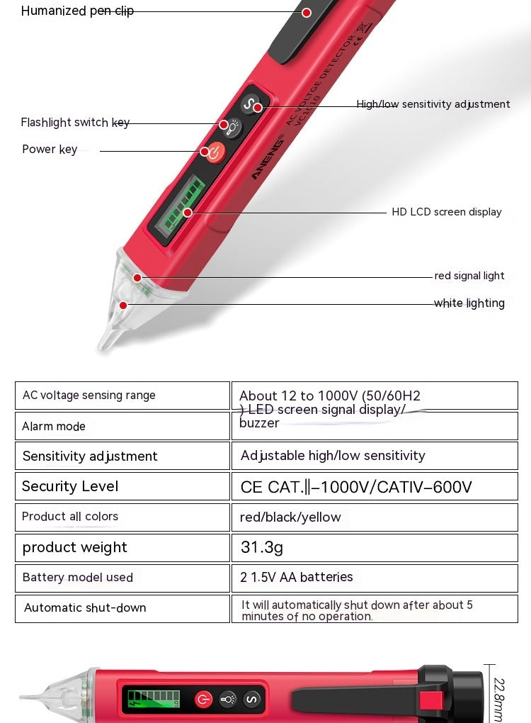 Électricien de détection de ligne multi-fonctions stylo d'essai d'affichage numérique