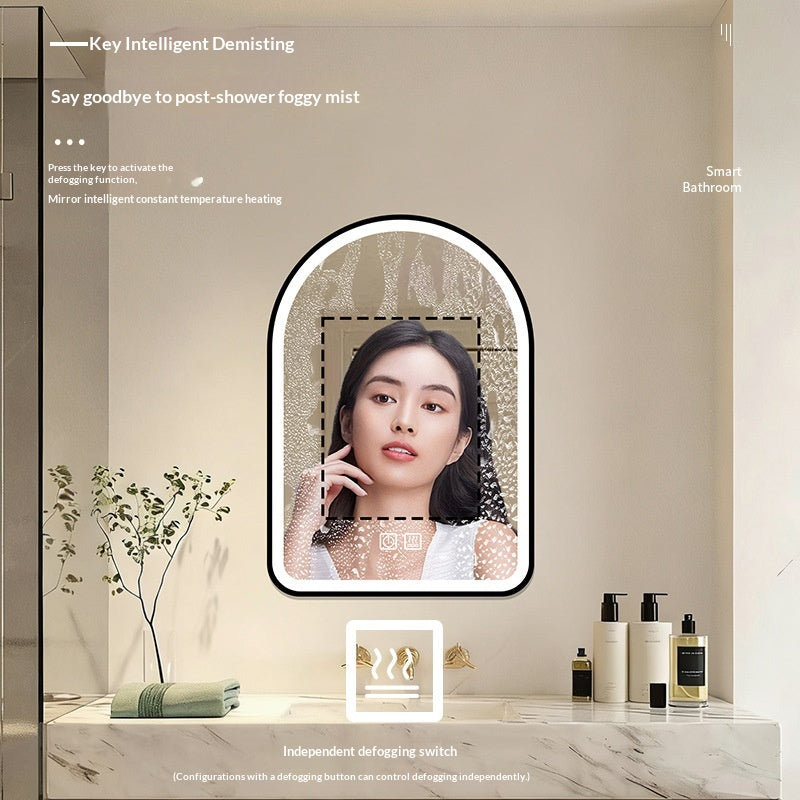 Wall-mounted arched bathroom mirror, no drilling required