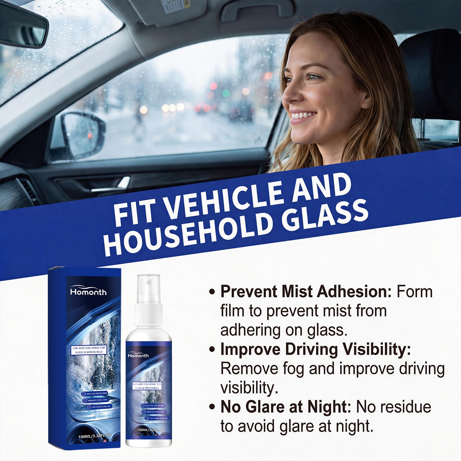 Fenêtre de voiture et rétroviseur de nettoyage anti-fog et hydrophobe