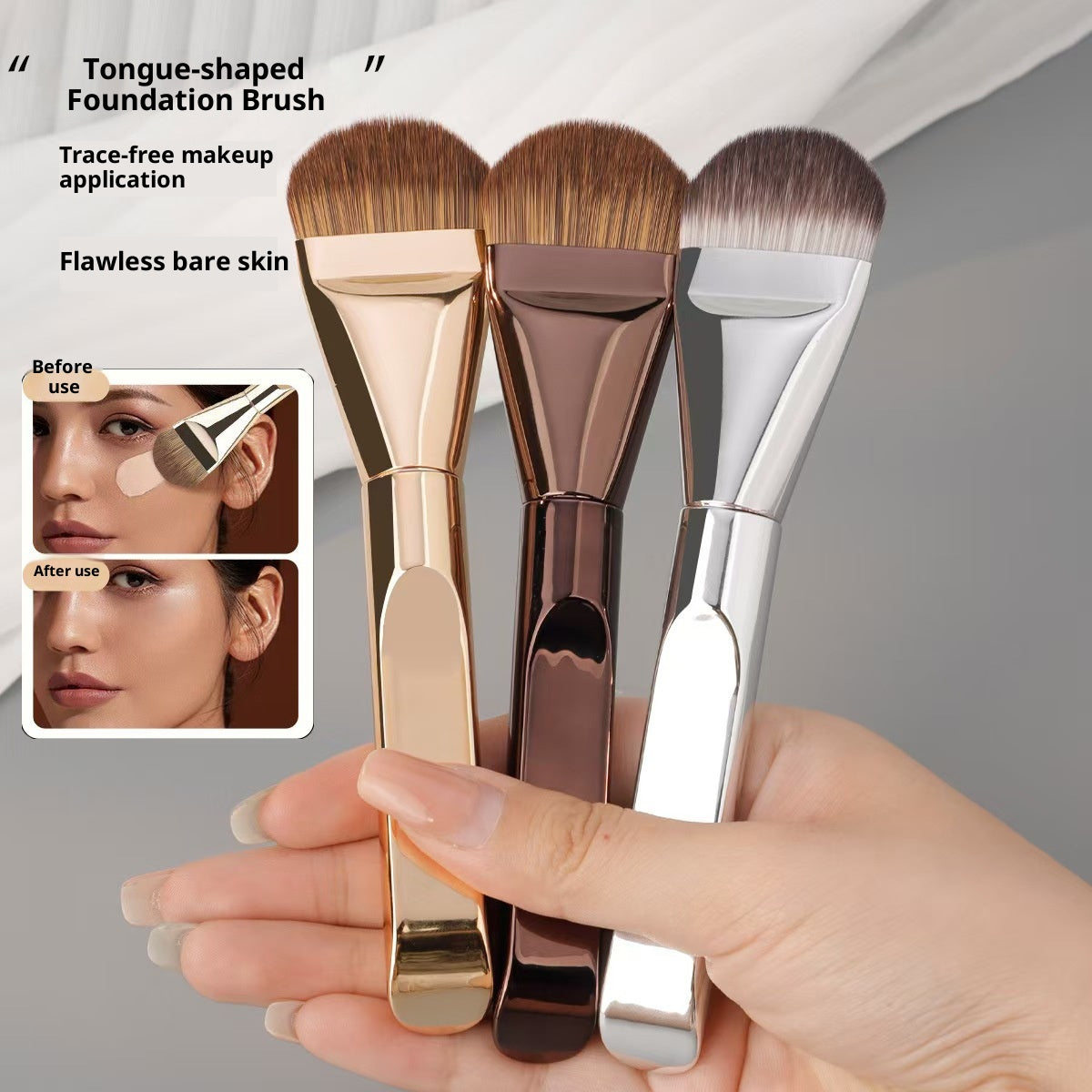 Fondation en forme de langue Brosse à tête plate de maquillage sans couture ultra-mince