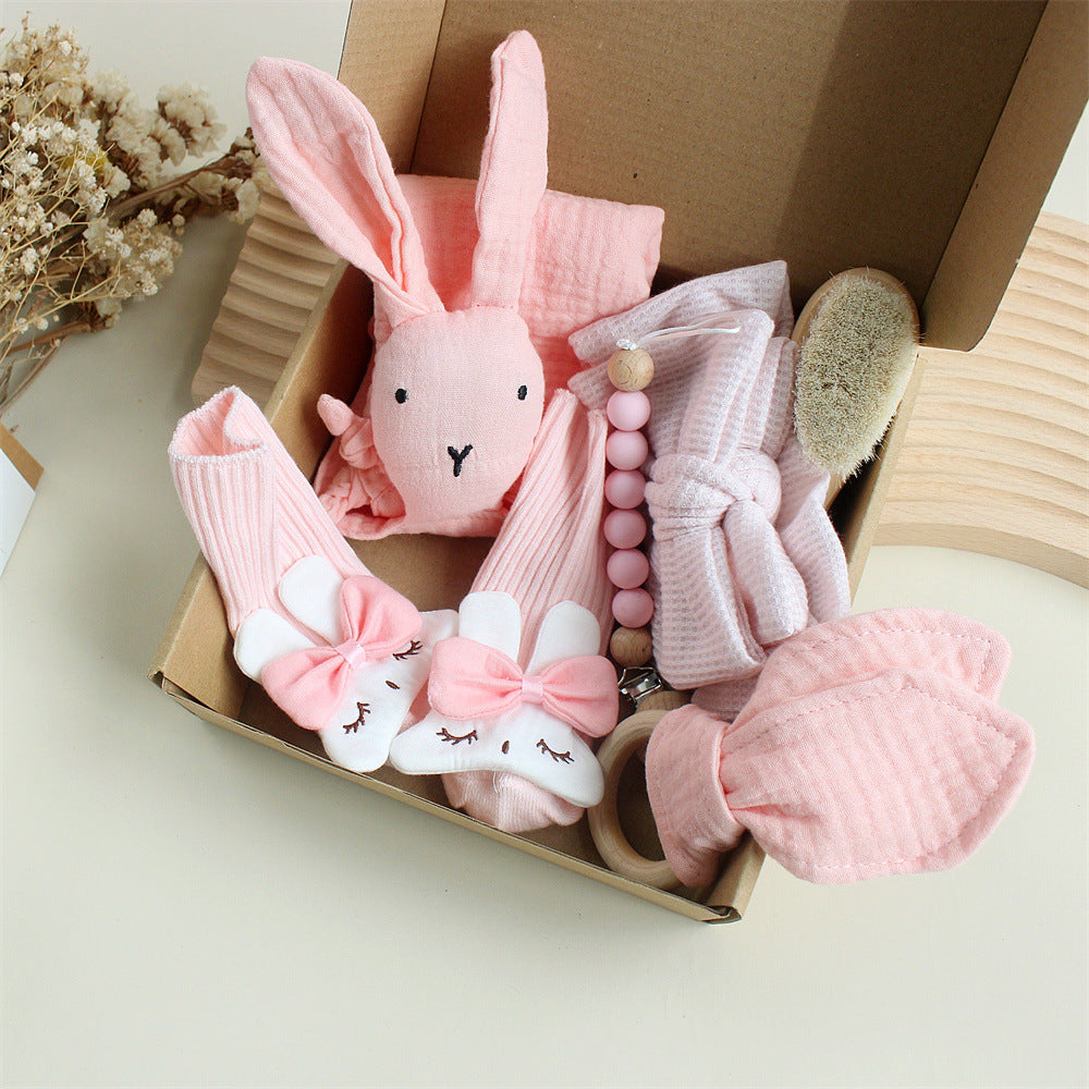 Bébé lapin Lion Appasing Serviettes Chaussettes Saliva Serviette Laver Cadeau Boîte Newborn Bite Anneau Cheveux B