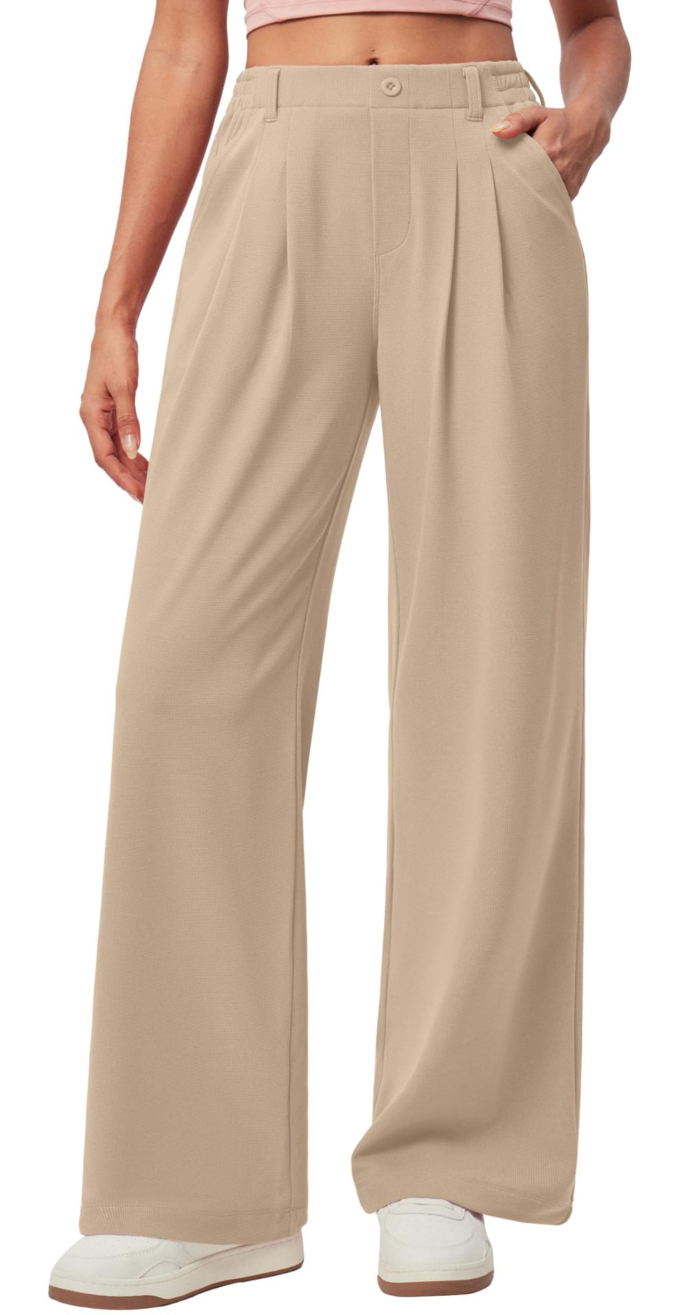 Pantalon de travail à jambes larges pour femmes Gaffle Knit Haut bouton de taille Robe décontractée Pantalon à jambes larges