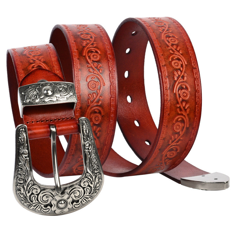 Embossé Premier couche Cowhide homme style mongol personnalisé ceinture sculptée