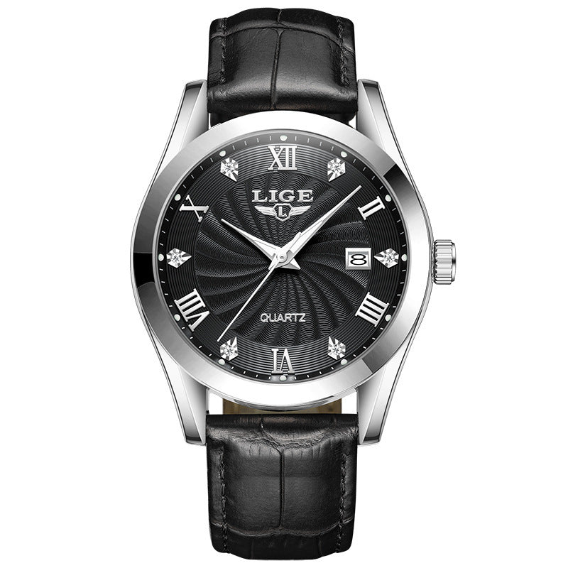 Men's Mid-Age and Elderly Fashionable Simple Waterproof Watch