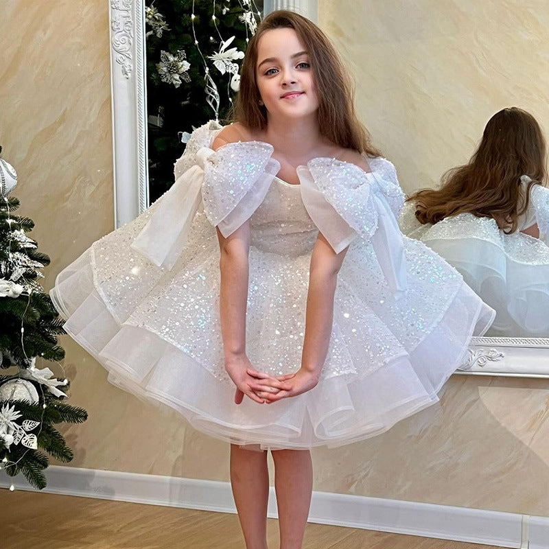 Soirée d'anniversaire blanche des filles Robe formelle Jupe