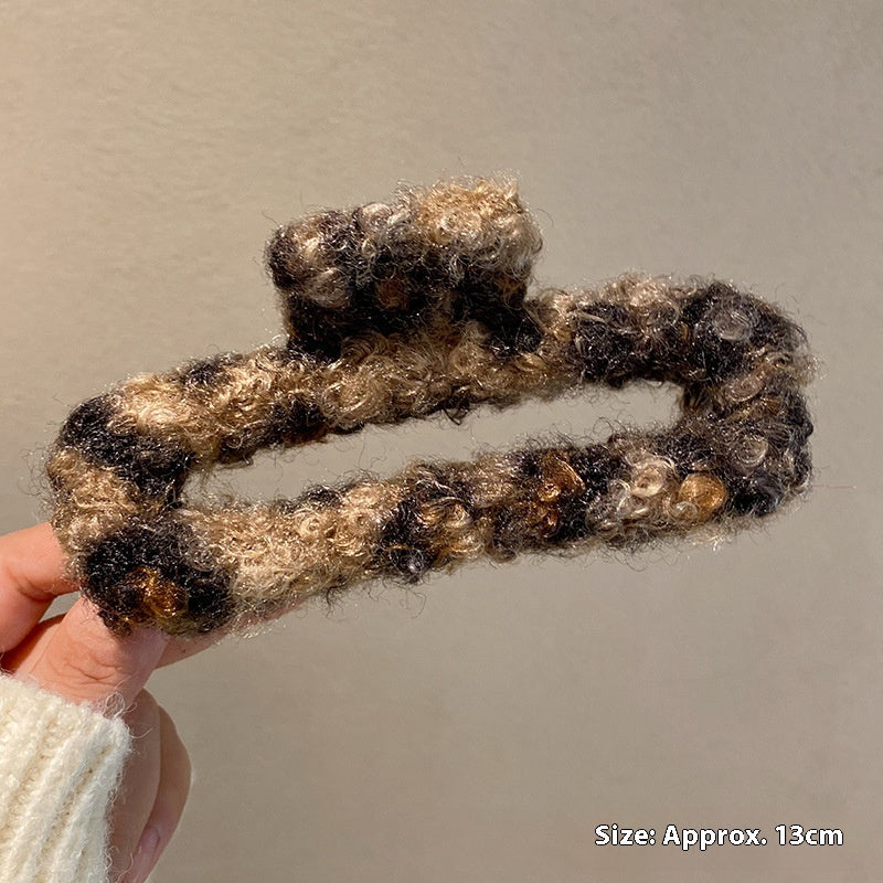 En automne et en hiver en peluche Leopard Bow Balles Clip Tempérament Femme Updo Shark Clip