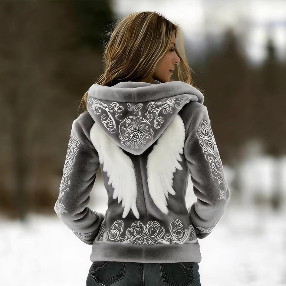 Impression numérique 3D Hoodie retro zip-up pour automneHiver