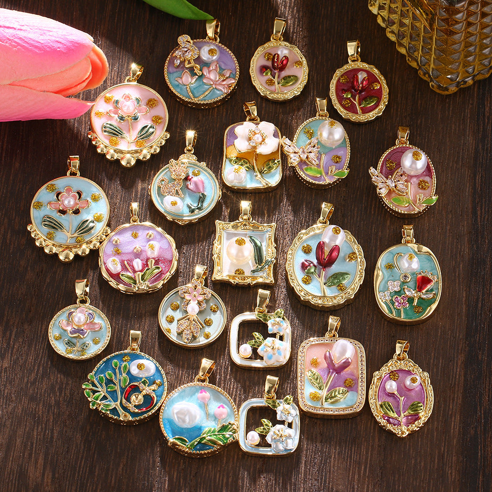 Pendentif de bricolage pour collier à clips universels avec peinture florale