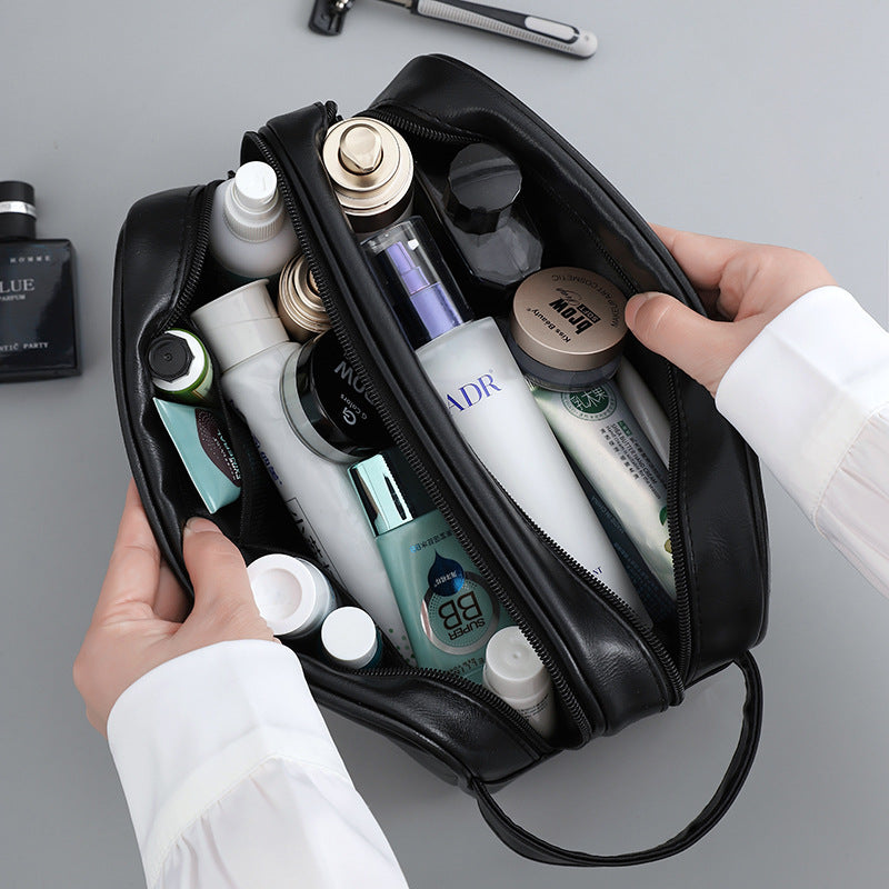 Sac cosmétique Voyage Portable double couche en cuir PU pour hommes