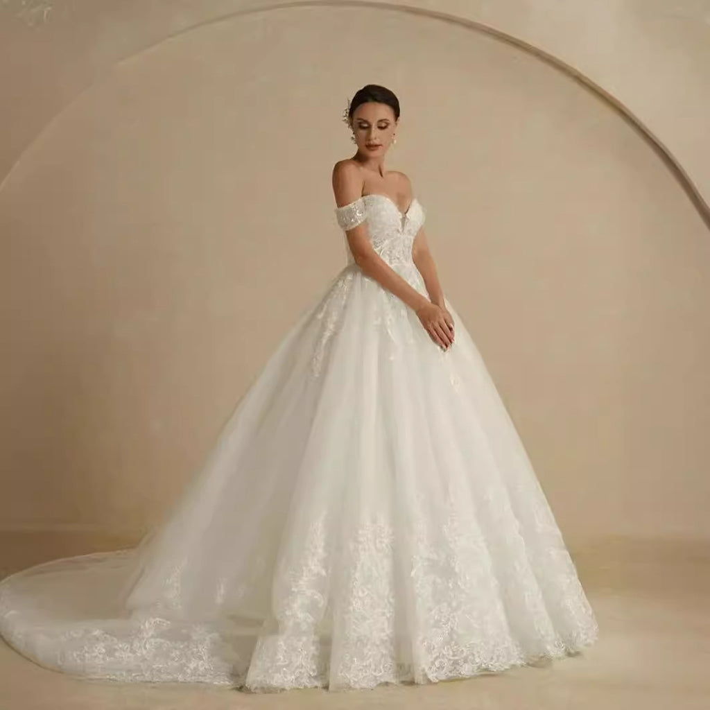 Robe de mariée principale hors épaule Élégante Style de cour de luxe de haute qualité