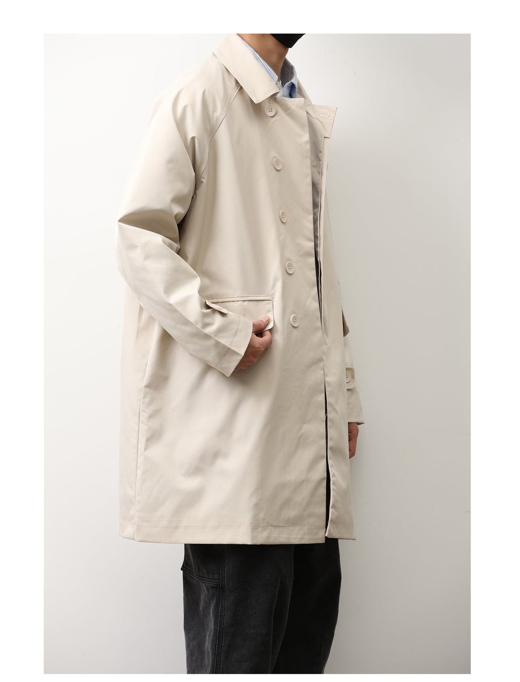 Style japonais Solide-couleur Hommes Loose-fitting Casual Basic Springautumn Trench Coat