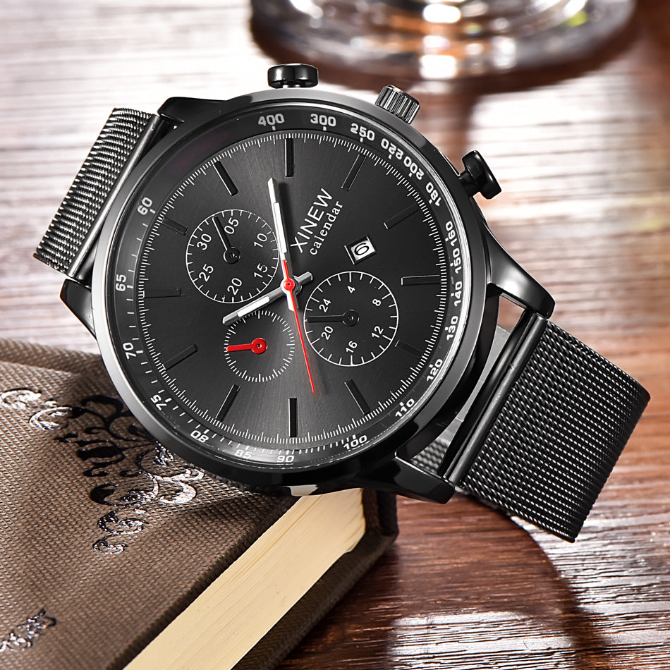 Montres de mode hommes en acier inoxydable Date Montre Quartz