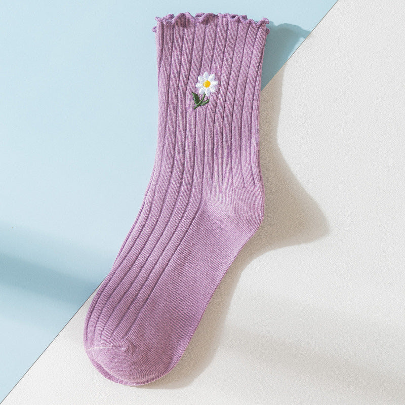 Femmes Printemps Été Chaussettes minces en coton avec bords volants