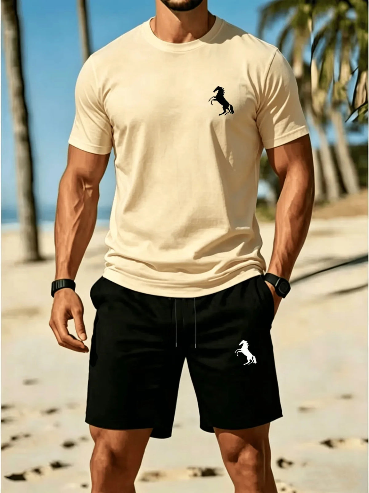 Ensemble de vêtements de sport occasionnels pour hommes avec T-shirts à col rond