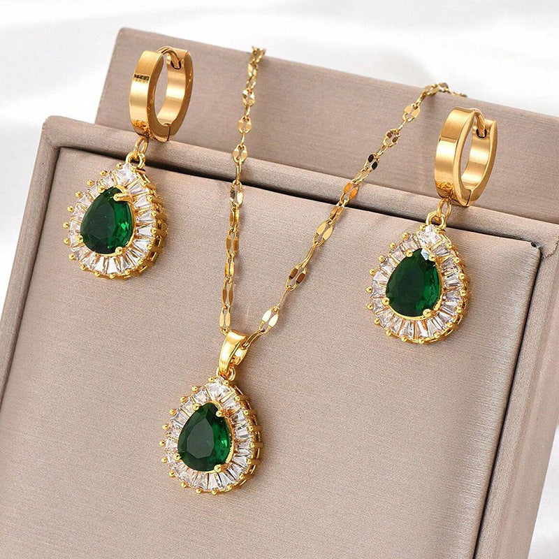 Rétro Hong Kong Style Jade blanc collier collier Boucles d'oreilles