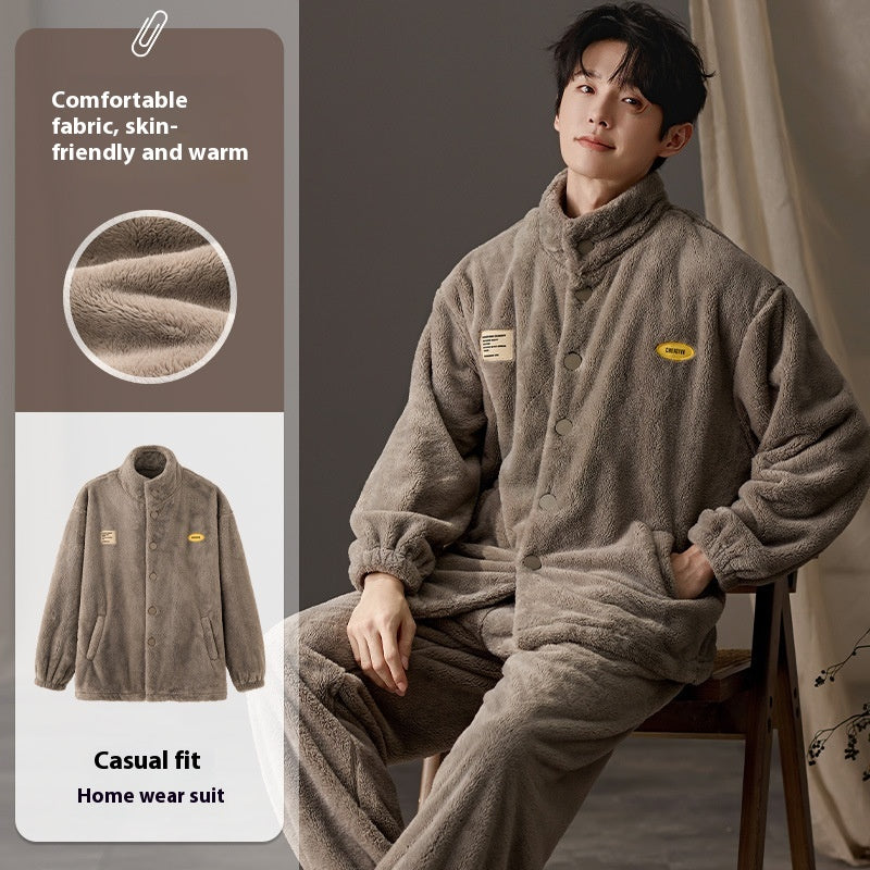 Pyjama homme plus taille longue manches vêtements de salon chauds