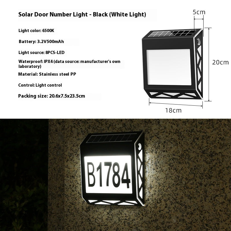 Plaque de porte d'éclairage solaire extérieur lumière numérique étanche LED indicateur