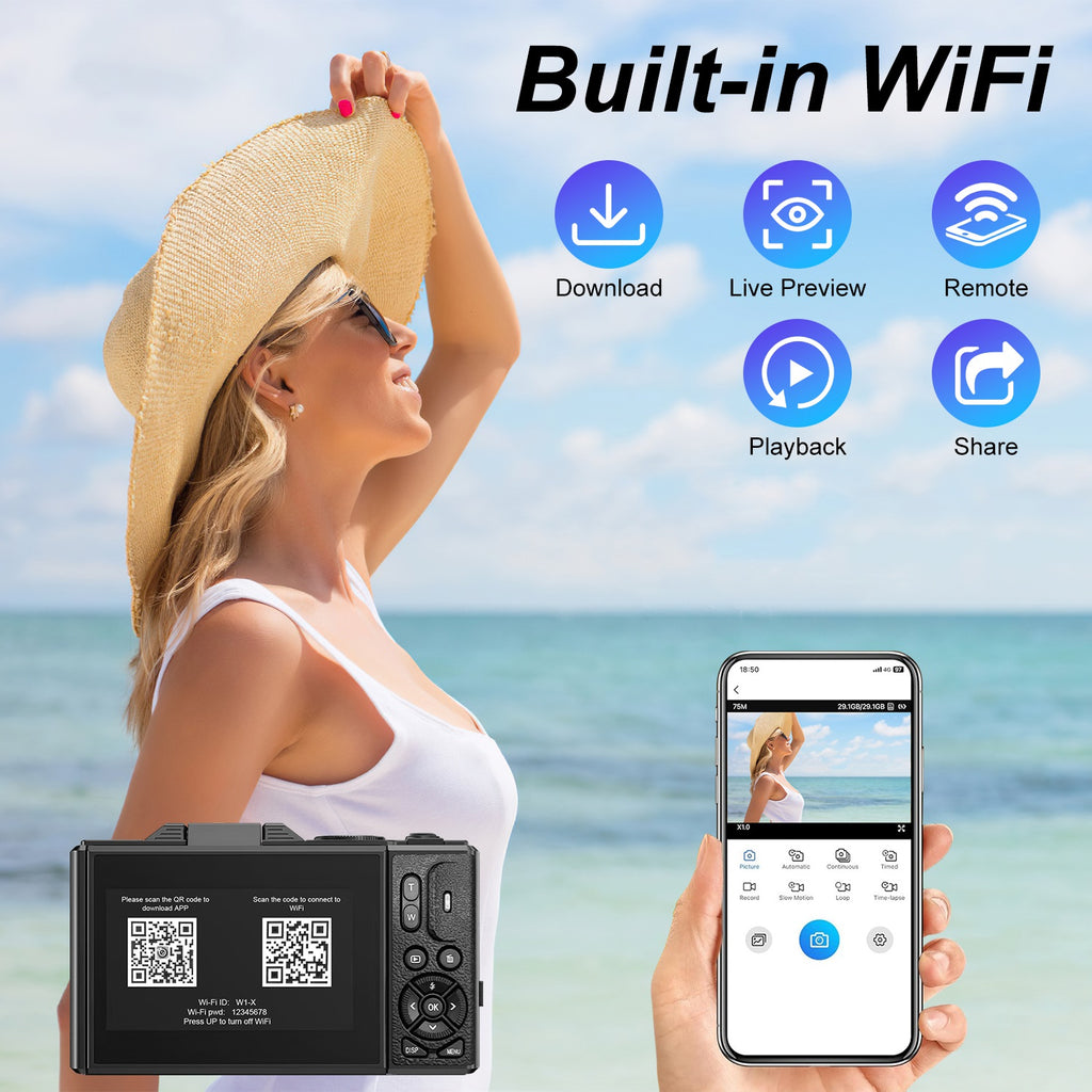 1Pc 5K 75MP Caméra numérique pour la photographie Anti Shake WiFi Vlogging Caméra vidéo avec 9 Sh
