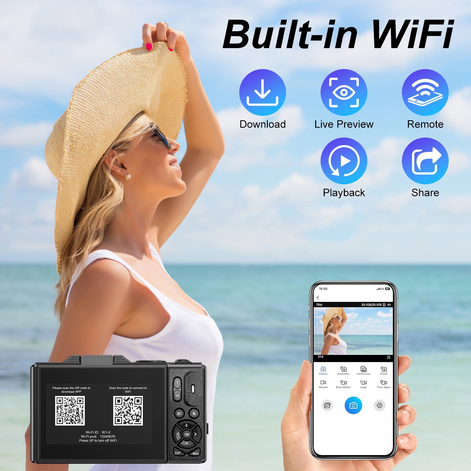 1Pc 5K 75MP Caméra numérique pour la photographie Anti Shake WiFi Vlogging Caméra vidéo avec 9 Sh