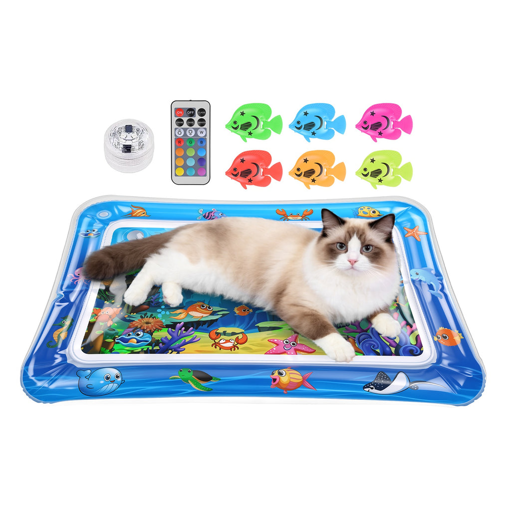 Mat d'eau chat interactif de jeu sensoriel avec des jouets flottants de poisson LED couleur changeant ligh