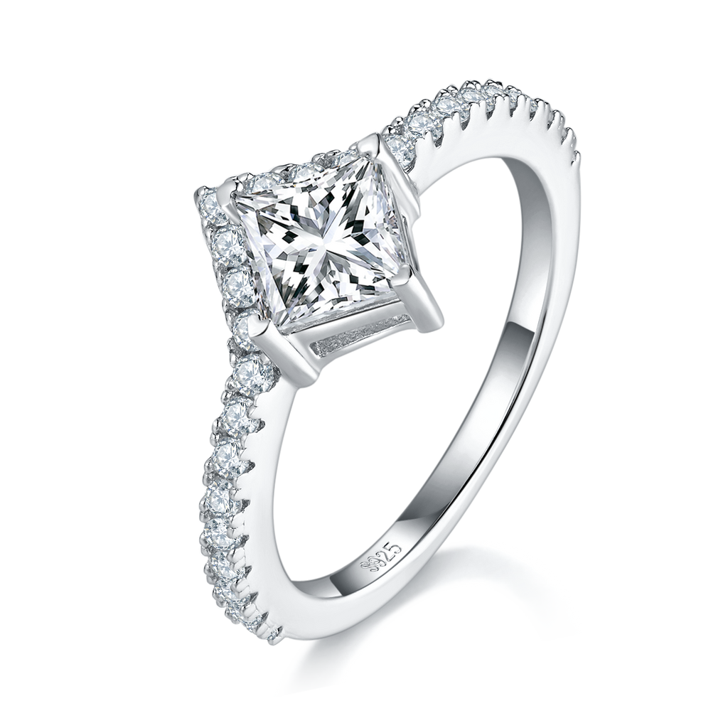 Ensemble de bagues de fiançailles Princess Cut Moissanite S925 Argent