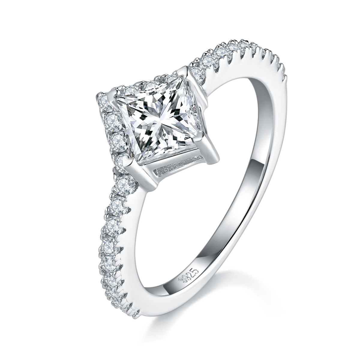 Ensemble de bagues de fiançailles Princess Cut Moissanite S925 Argent