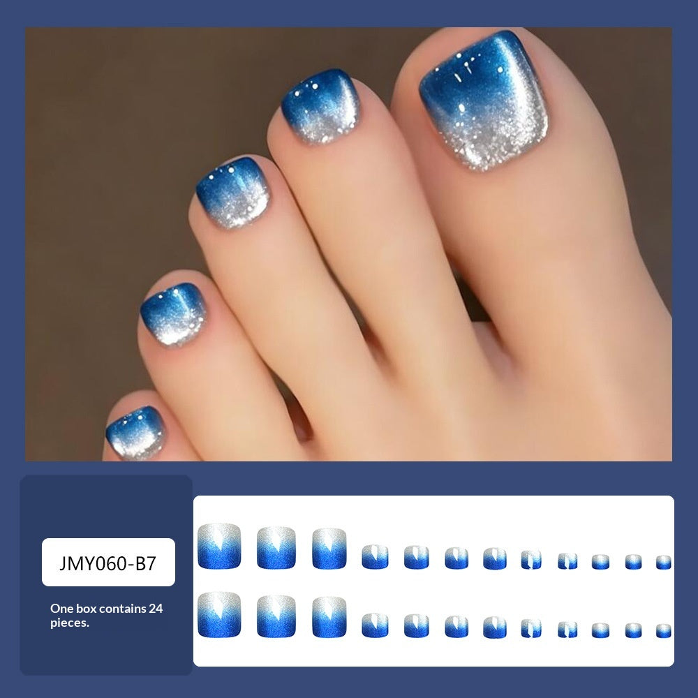 Aiguille carrée courte 24 pièces Bleu Gradient en pression Glitter à ongles Acrylique