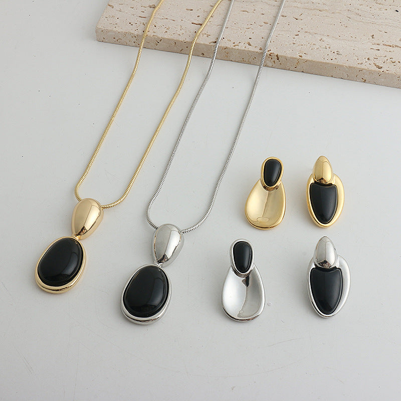 Chinese Style Accessoires Irrégulier Pointage Noir Onyx Collier Femmes