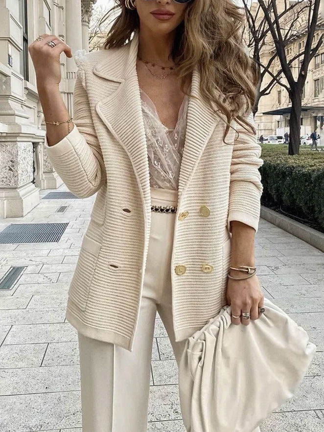 Veste Lapel Double Breasted Knit Blazer