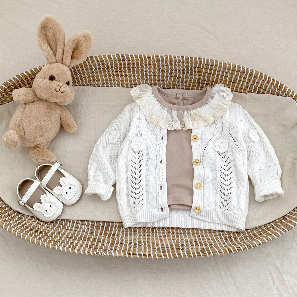 Bébé fille main au Crochet Fleurs Twist tricot Veste en coton pur
