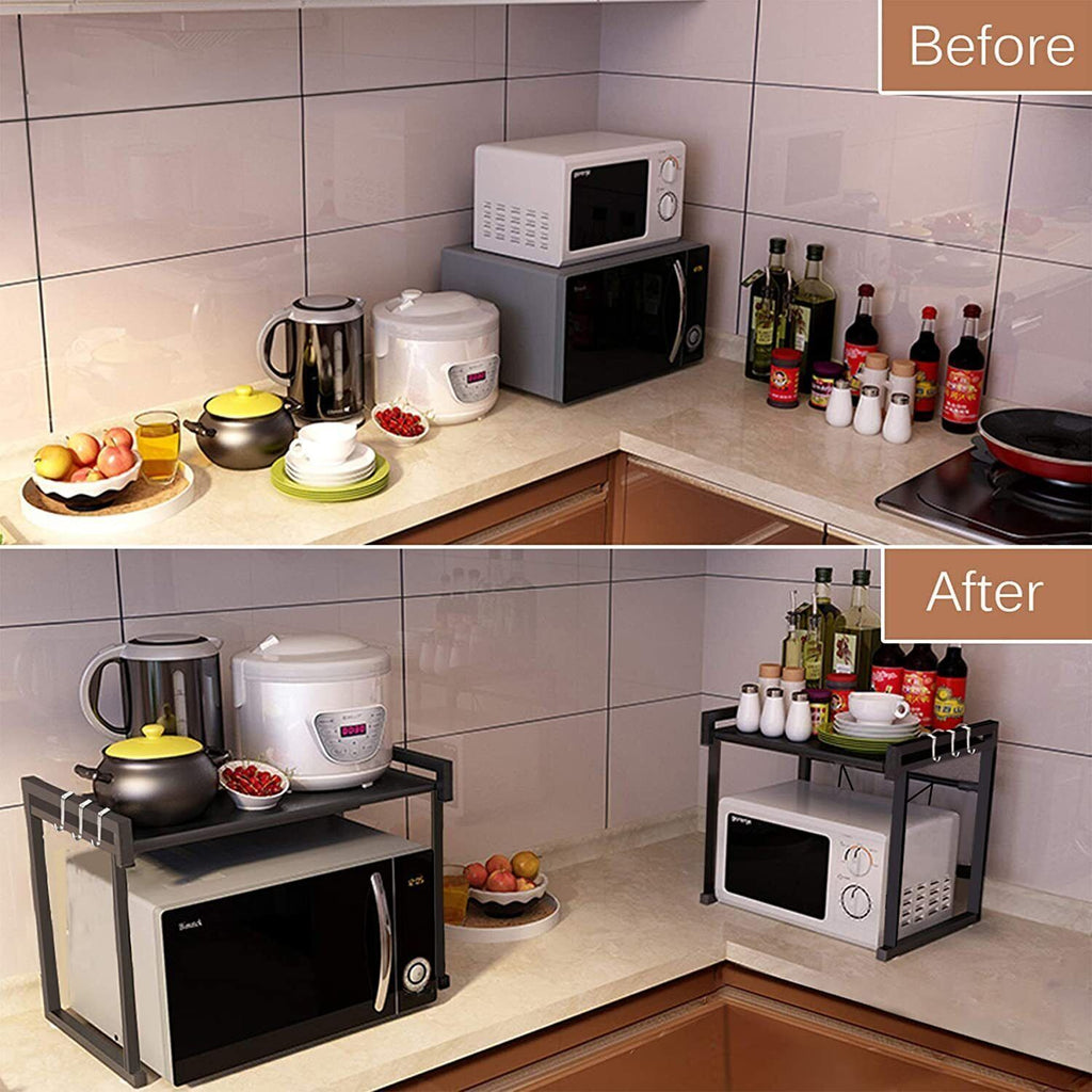 Black monocouche double bar avec 6 crochets et rack de rangement de cuisine extensible
