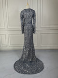 Robe de soirée à manches longues gris